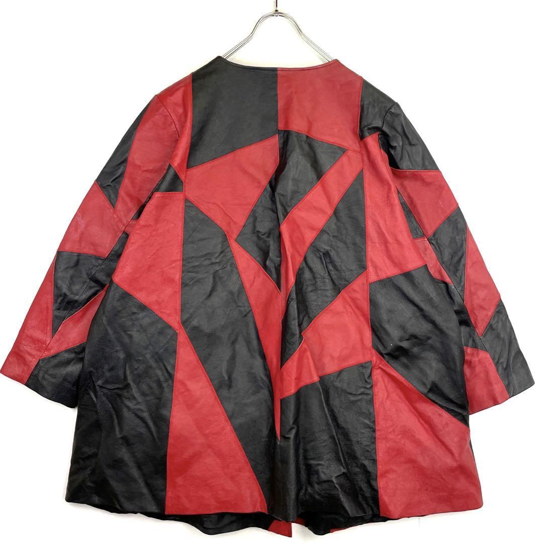 VIA ACCENTI leather coat jacket patchwork red × black 