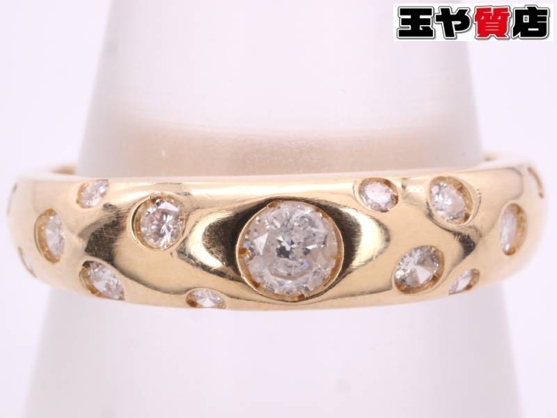 ダイヤ0.24ct 月甲風 デザイン リング 14号 K18YG イエローゴールド
