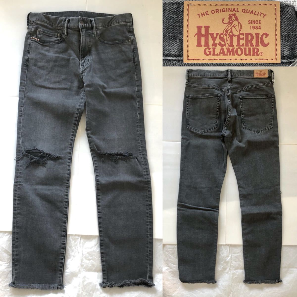 USED加工 ISKOデニム★八分丈 スリム パンツ 31/ HYSTERIC GLAMOUR★ストレッチ ヴィンテージ ダメージ加工 ボトムス ヒステリックグラマー