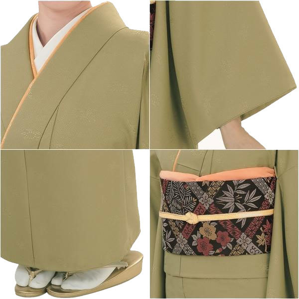 【慶事のきもの】【単品】R.K 洗える着物 色無地(地模様)【9 抹茶色】袷着物 レディース(E)_画像3