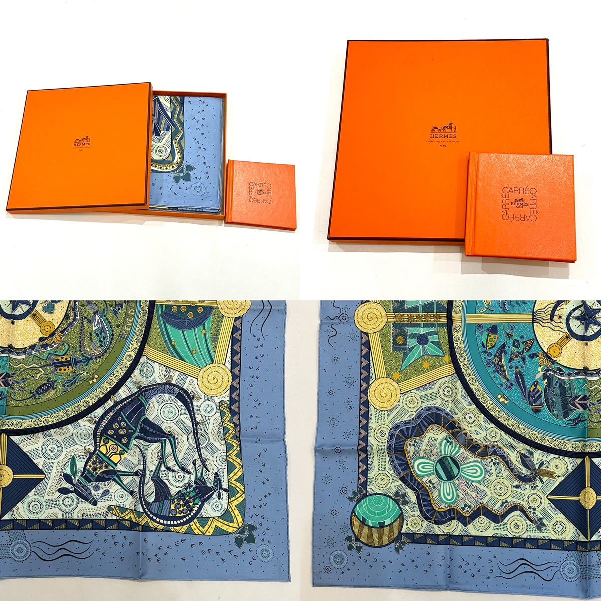 美品!!HERMES エルメス カレ90 REVE D'AUSTRALIE オーストラリアの夢 シルク100% スカーフ ブルー系_画像10