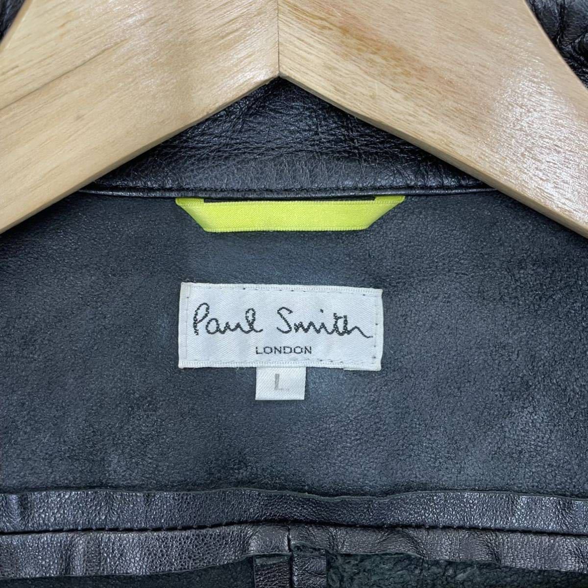 贅沢の極み! Lサイズ! ポールスミス Paul Smith レザーシャツジャケット テーラード 羊革 ラムスキン スタンドカラー メンズ ブルゾン 黒_画像8