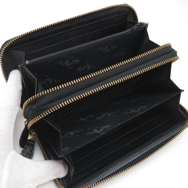 送料無料 新品 日本製 高級皮革 本クロコダイル革 Wファスナー ミニ