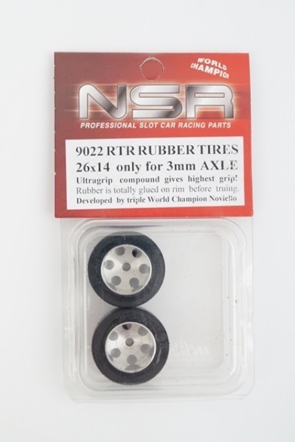 新品 NSR 1/32 RTR RUBBER TIRES 26×14 only for 3mm AXLE 9022 スロットカー_画像1