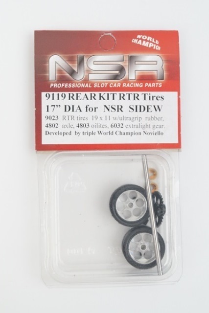新品 NSR 1/32 REAR KIT RTR Tires 17 DIA for NSR SIDEW サイドワインダー ギア タイヤ アルミホイール 9119 スロットカー_画像1