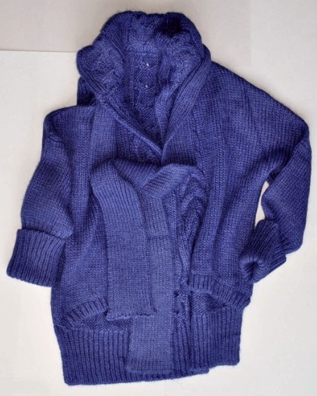  new goods D-Due LAB cable knitted cardigan ash pe- France navy blue alpaca ribbon 