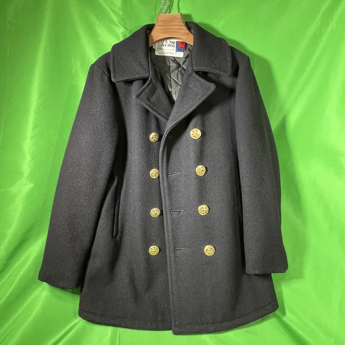 ★美品★USA製 SCHOTT ショット U.S.740N PEA JACKET 黒 本格 ピーコート Pコート 金ボタン メンズ 36サイズ M  マリン 米軍 NAVY 送料無料