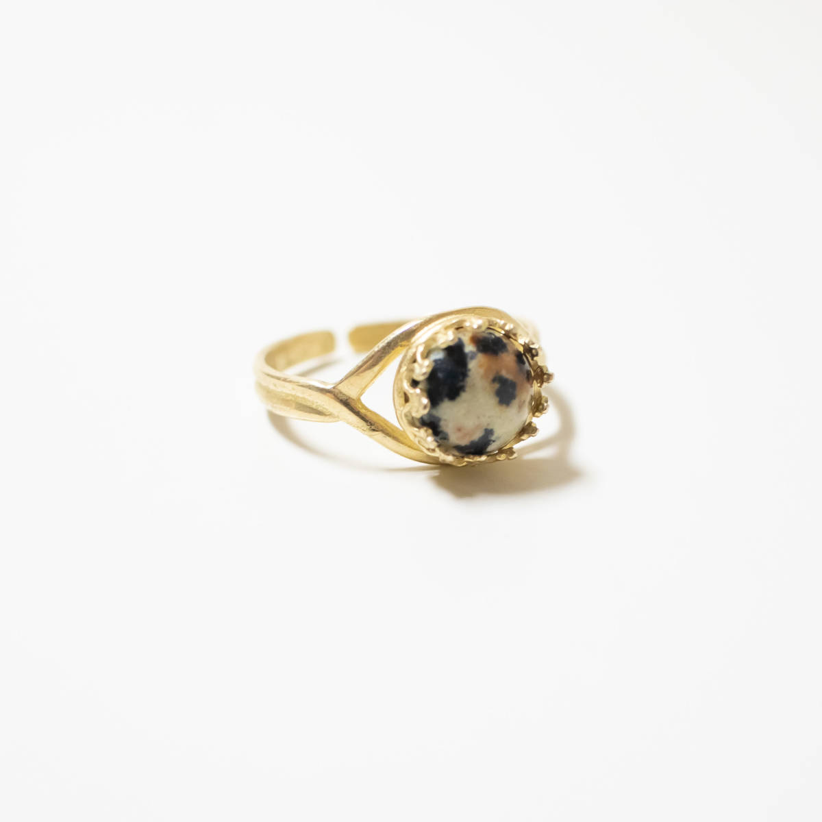 天然石 ダルメシアンジャスパー クラウン リング【フリーサイズ】指輪 真鍮 ゴールド