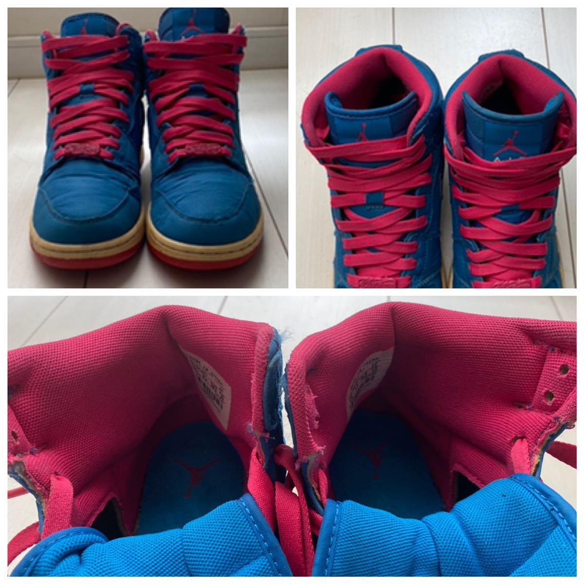 送料無料 NIKE Air Jordan 1 ONE ナイキ エア ジョーダン ワン レトロ HI Strap GS OG Vintage Phat Retro BLUE PINK ブルー ピンク 24cm_画像4