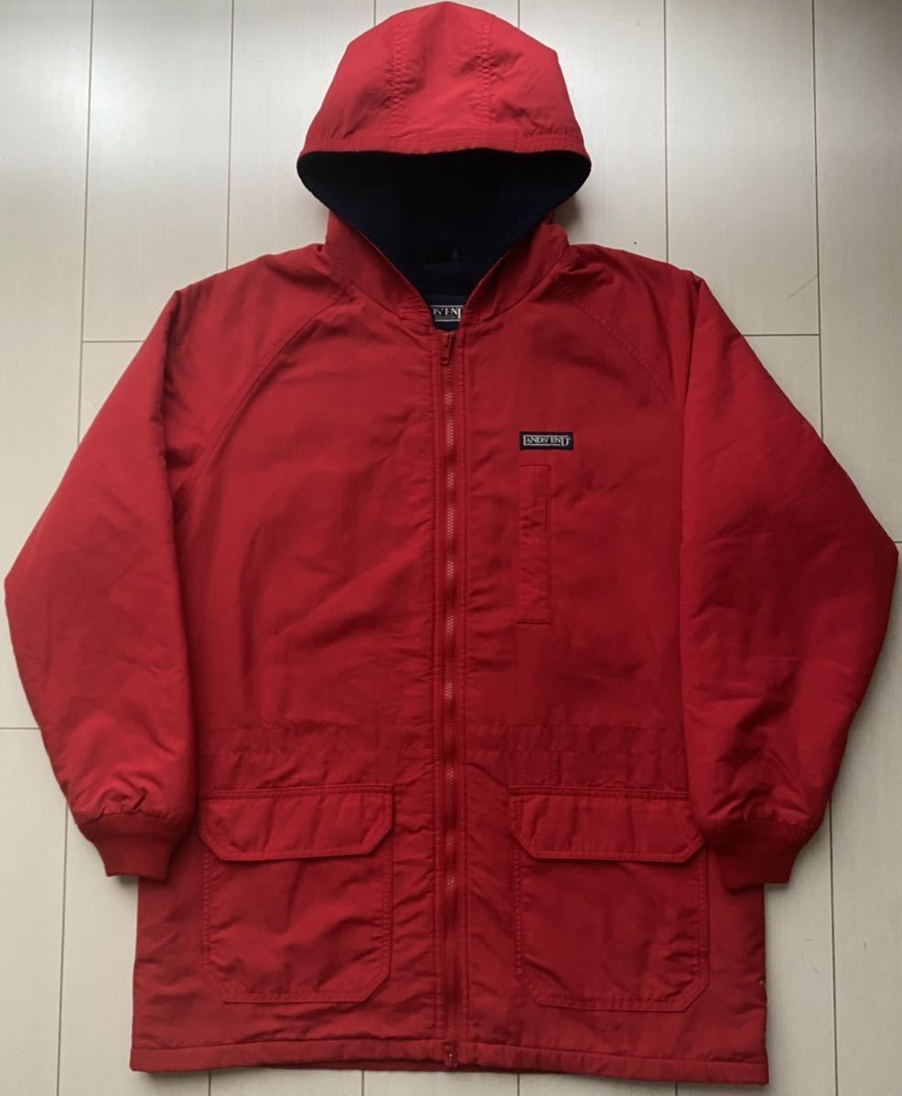 送料無料 美品 90s vintage ビンテージ LANDS'END ランズエンド NYLON ナイロン FLEECE フリース マウンテン  パーカー ジャケット 赤 紺 XL