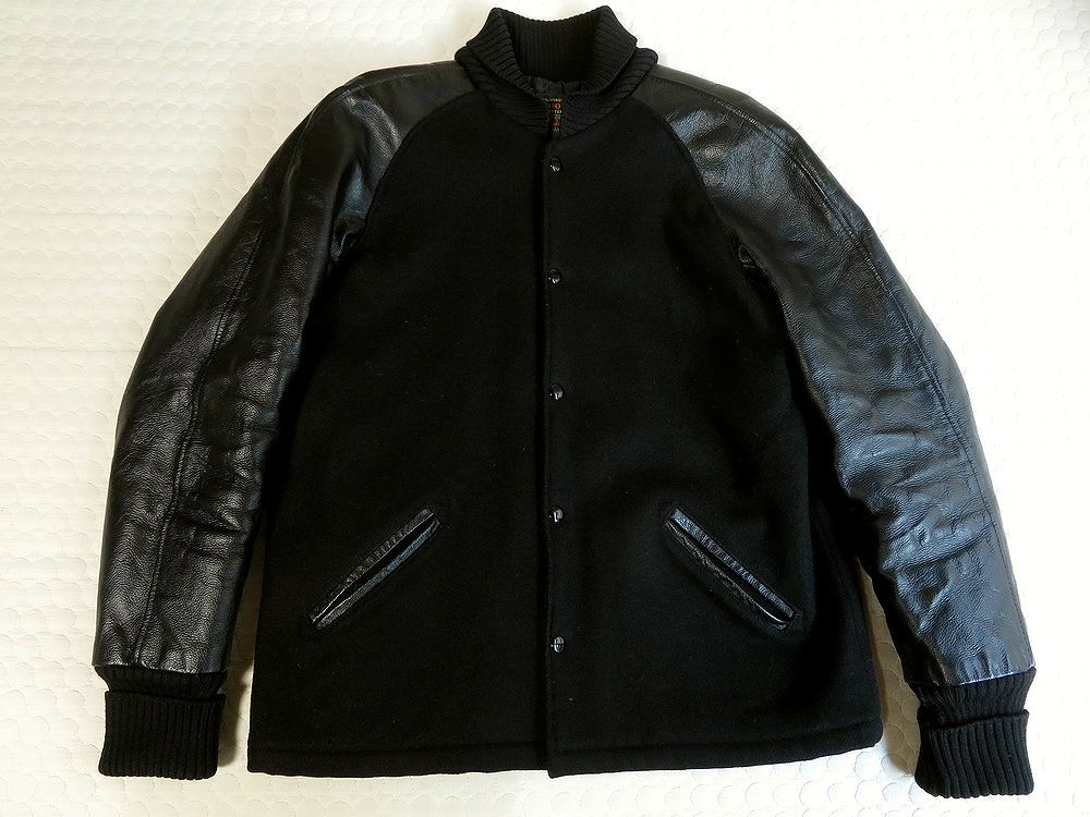 SKOOKUM スクーカム ファラオ ジャケット 袖革 レザー ウール スタジャン 黒黒 ブラック 38サイズ アメリカ製 USA アワードジャケット