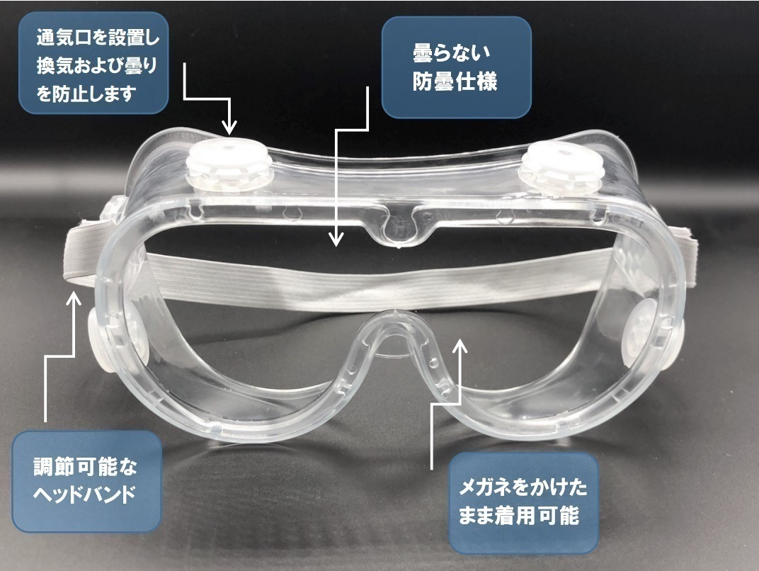 セーフティゴーグル 気孔あり 1枚 ＜アウトレット品＞ 保護メガネ ゴーグル 曇らない ウイルス対策 飛沫対策 花粉症 国内発送_画像2