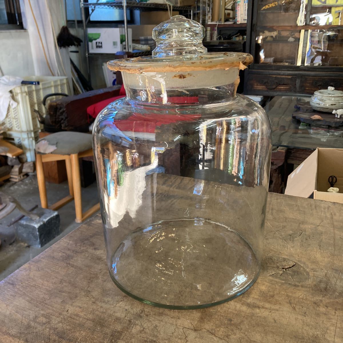 古い 大きい 保存瓶 ゆらゆらガラス アンティーク オブジェ インテリア コレクション 古道具 古民家 引退品 高さ33cm 直径21cm 重さ2.5kg_画像1