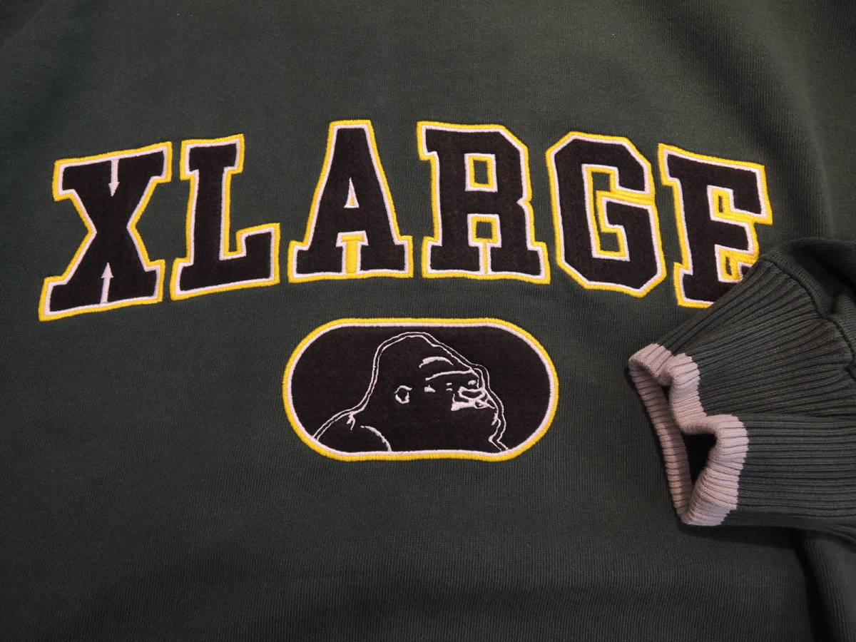 X-LARGE XLARGE エクストララージ FELT LOGO CREWNECK SWEAT グリーン クルーネック XLサイズ 人気商品 再値下げしました！ _画像3