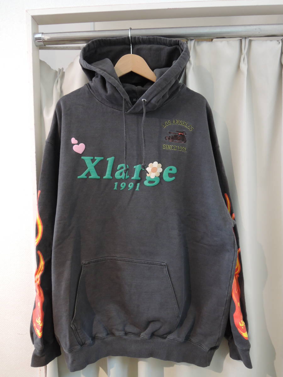 X-LARGE XLARGE エクストララージ PIGMENT DYLED PUFF LOGO PULLOVER HOODED SWEAT 黒 Lサイズ 最新人気商品 値下げしました！_画像1