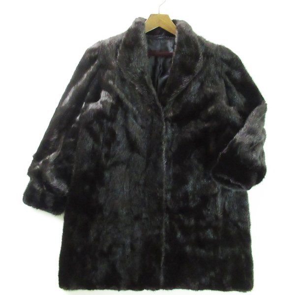 r4f100610☆SAGA MINK サガミンク 逆毛 ダークミンク セミロングコート