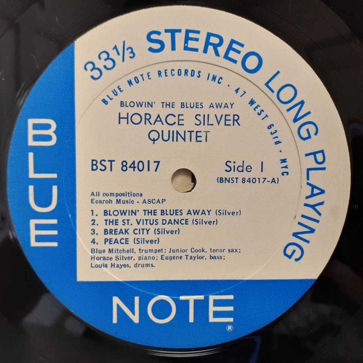 米BLUE NOTEオリジLP！青白ラベル 47WEST 63rd NYC！The Horace Silver Quintet & Trio / Blowin' The Blues Away 59年作 ST-84017 RVG刻印_画像2