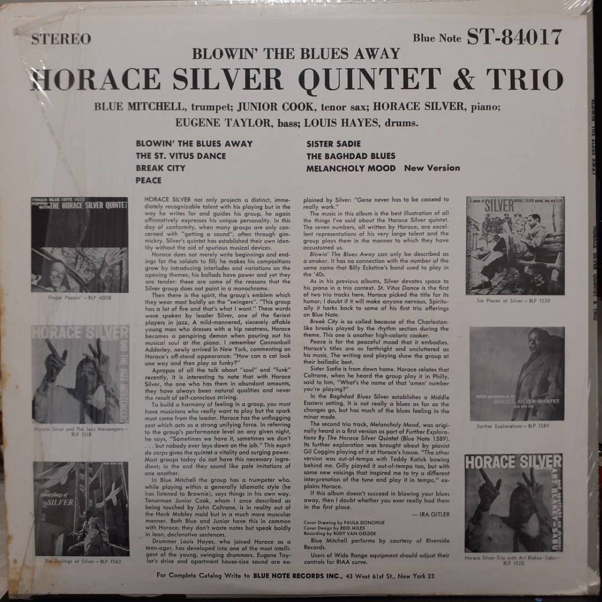 米BLUE NOTEオリジLP！青白ラベル 47WEST 63rd NYC！The Horace Silver Quintet & Trio / Blowin' The Blues Away 59年作 ST-84017 RVG刻印_画像3