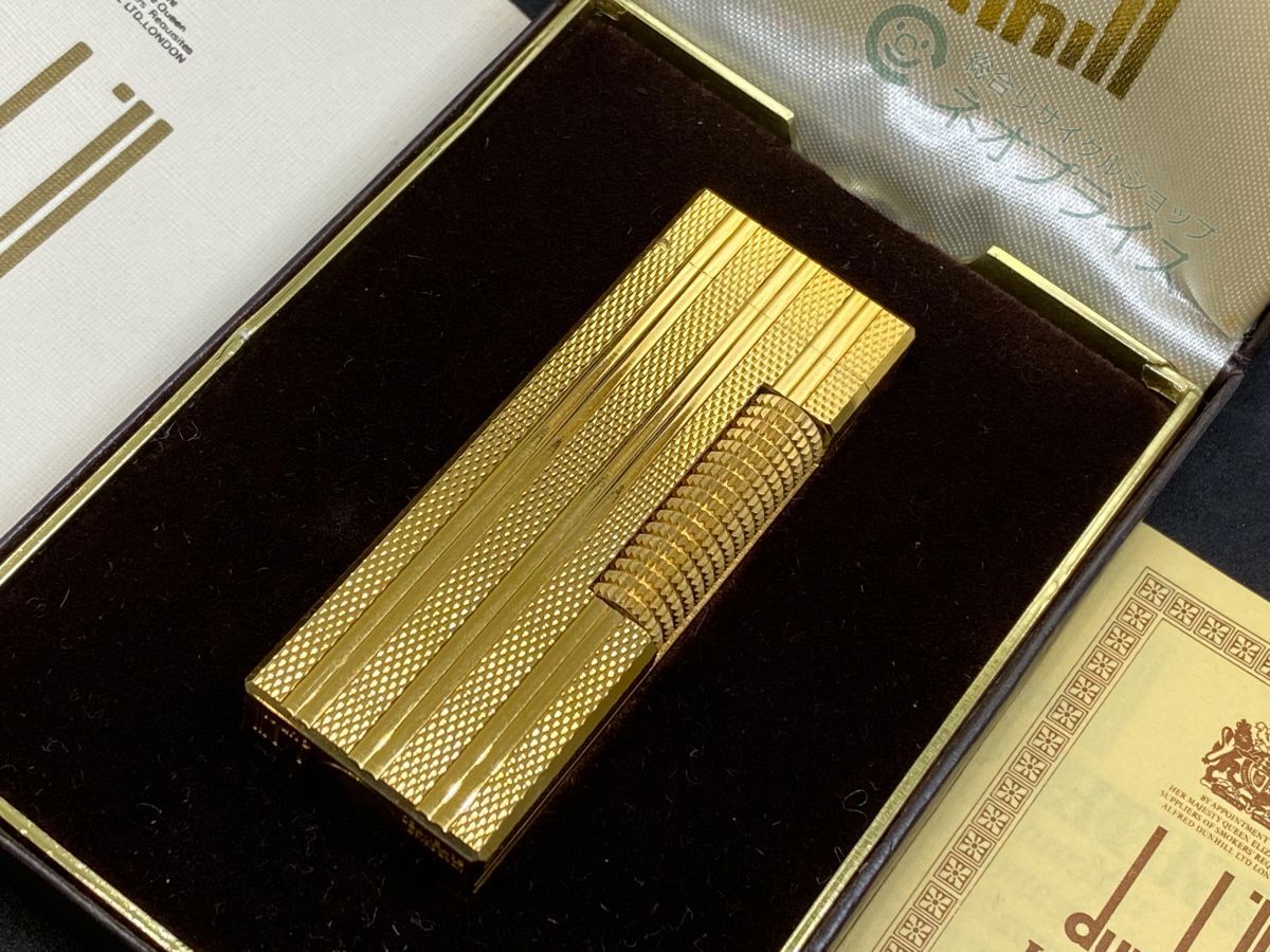 ◇A4545 dunhill ダンヒル ガス ライター ストライプ ゴールド柄 超美