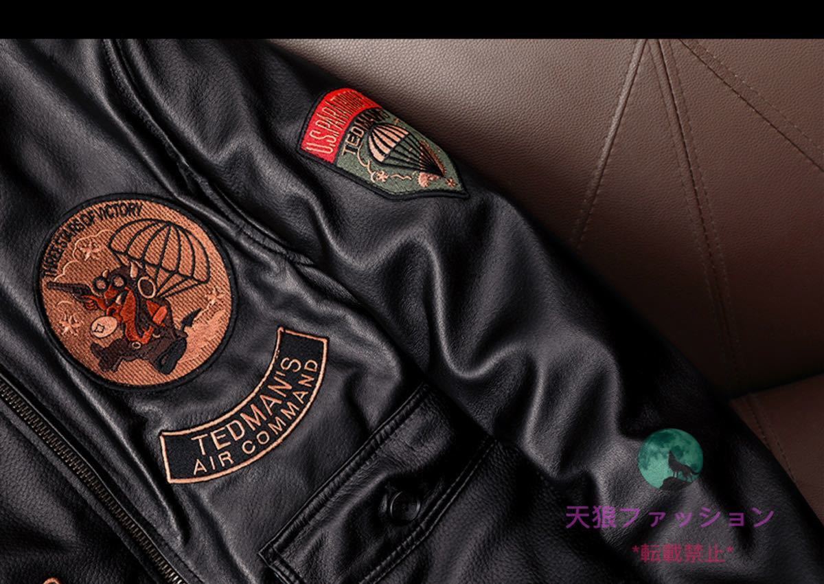 ●SALE ライダース レザージャケット シープスキン 本革 バイクレザー メンズファッション 革ジャン 羊革 フライトジャケット 刺繍 S～5XL_画像8