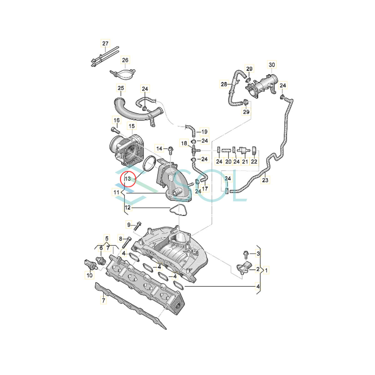 VW ビートル(5C1 5C2 5C7 5C8) イオス(1F7 1F8) ゴルフプラス＋(5M1 521) スロットルボディ ガスケット パッキン 03C133073A_画像2