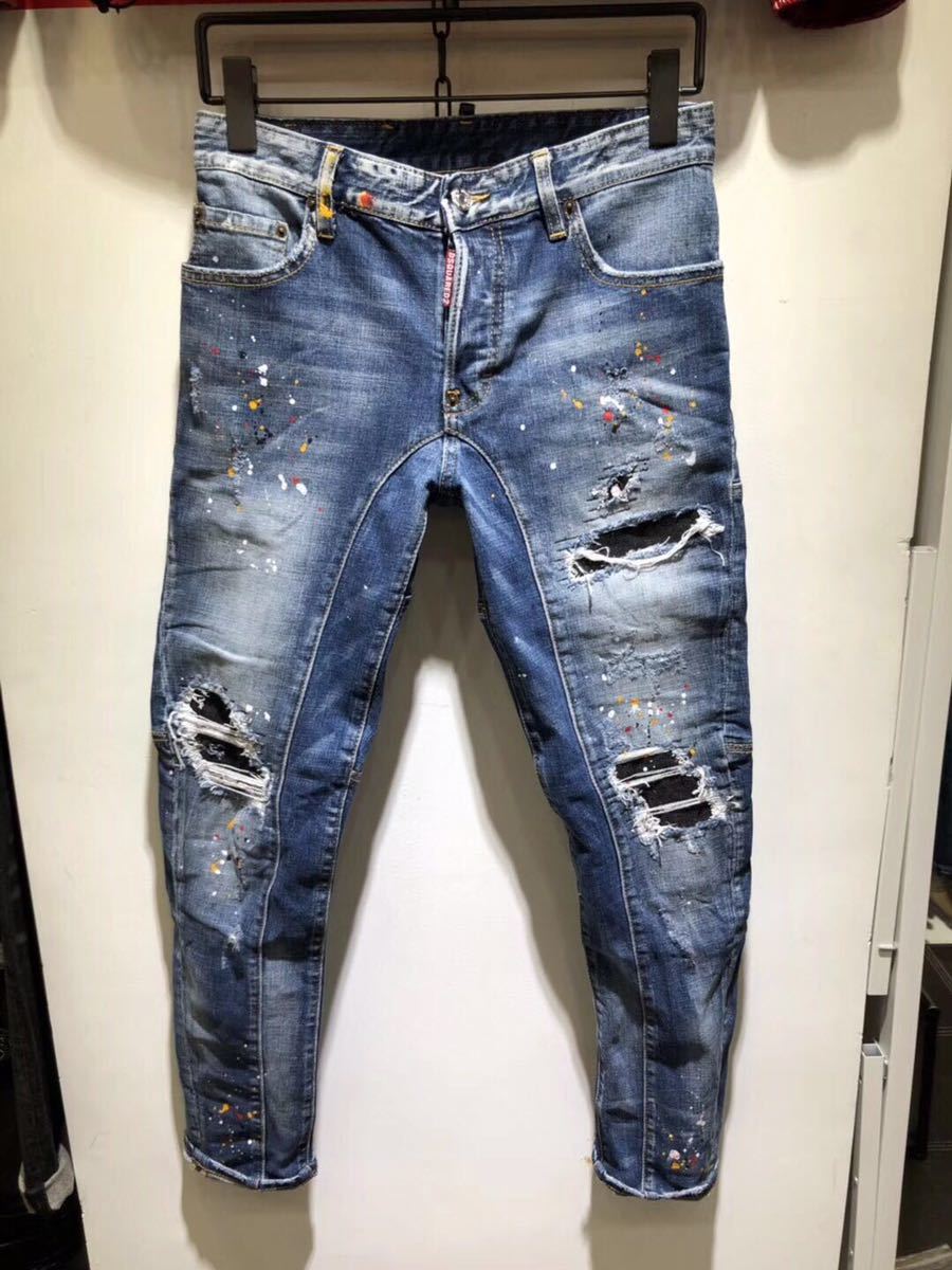 新品 Dsquared2 size44 ダメージデニム ディースクエアード パンツ www