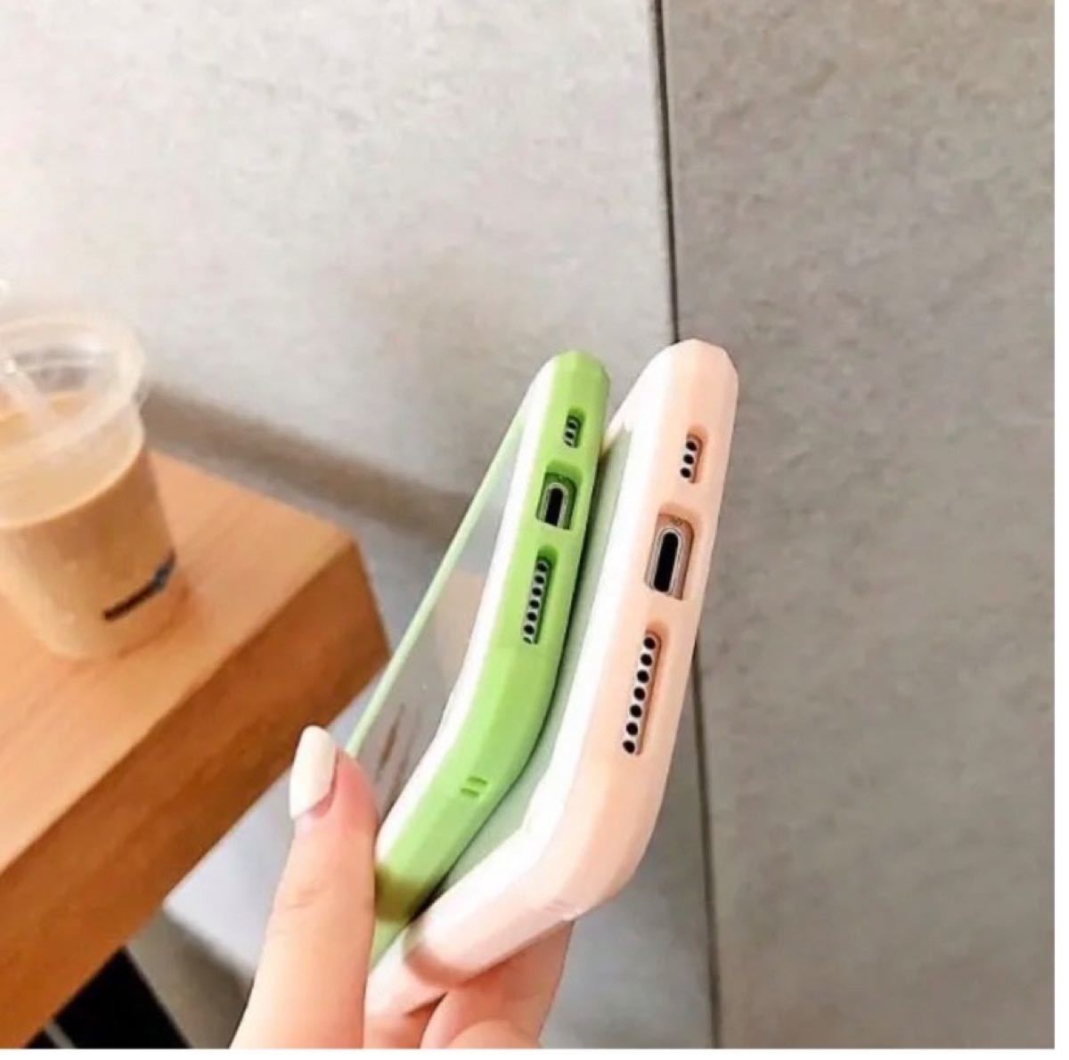 【iPhone12】グリーン iPhoneケース シンプル フレーム 黄緑　インスタ映え　韓国　おしゃれ　可愛い　送料無料