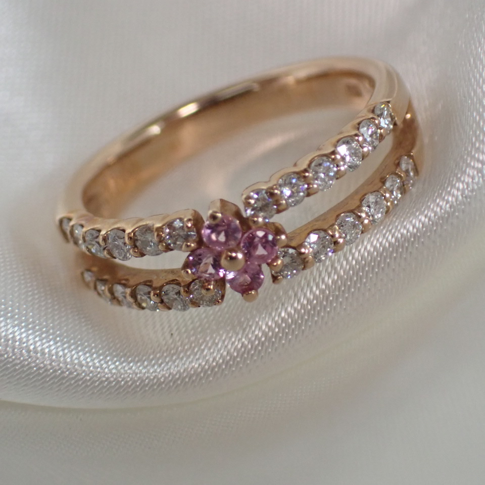 K18　ピンクサファイヤ　ダイヤモンド　リング　指輪　デザイン　＃11