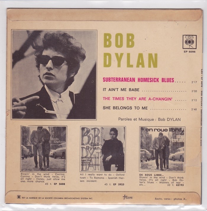 ■中古品■Bob Dylan ボブ・ディラン/subterranean homesick blues +3(USED 7 INCH SINGLE EP)_画像2