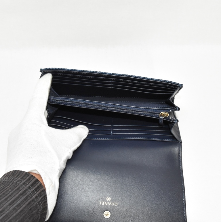 CHANEL シャネル ドーヴィル ロングフラップ財布 A81976 ネイビー