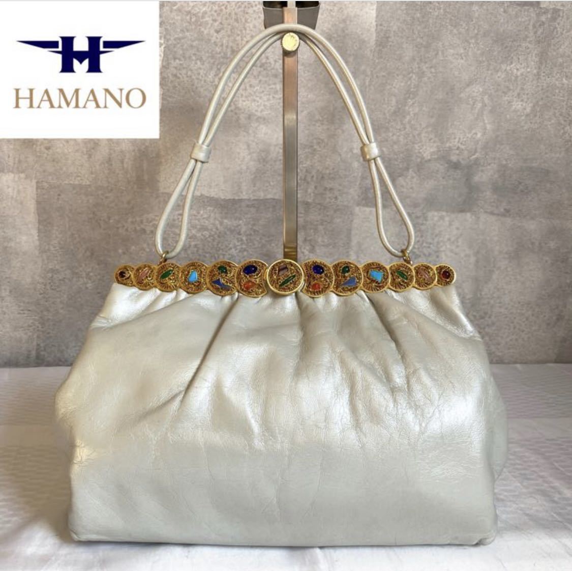 美品 定価10万程 HAMANO ハマノ 濱野皮革工藝 皇室御用達 ハンドバッグ