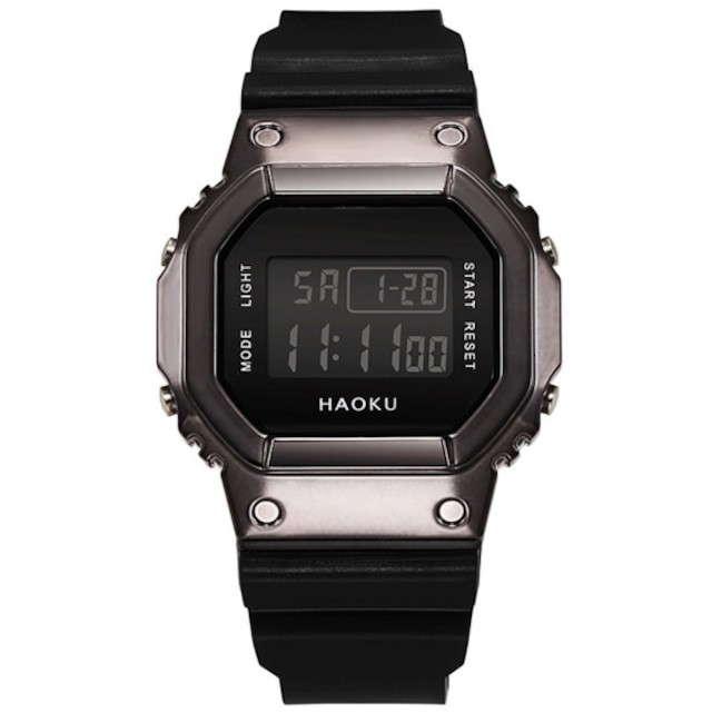 HAOKU スクエア デジタル 腕時計 男女兼用 黒 ブラック 新品｜PayPayフリマ