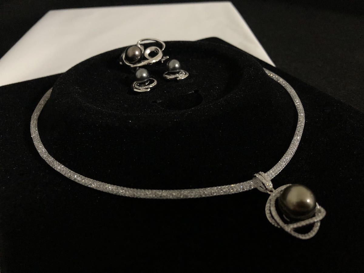 美品】黒蝶真珠 ネックレス 約11mm イヤリング ブローチ シルバー 黒蝶