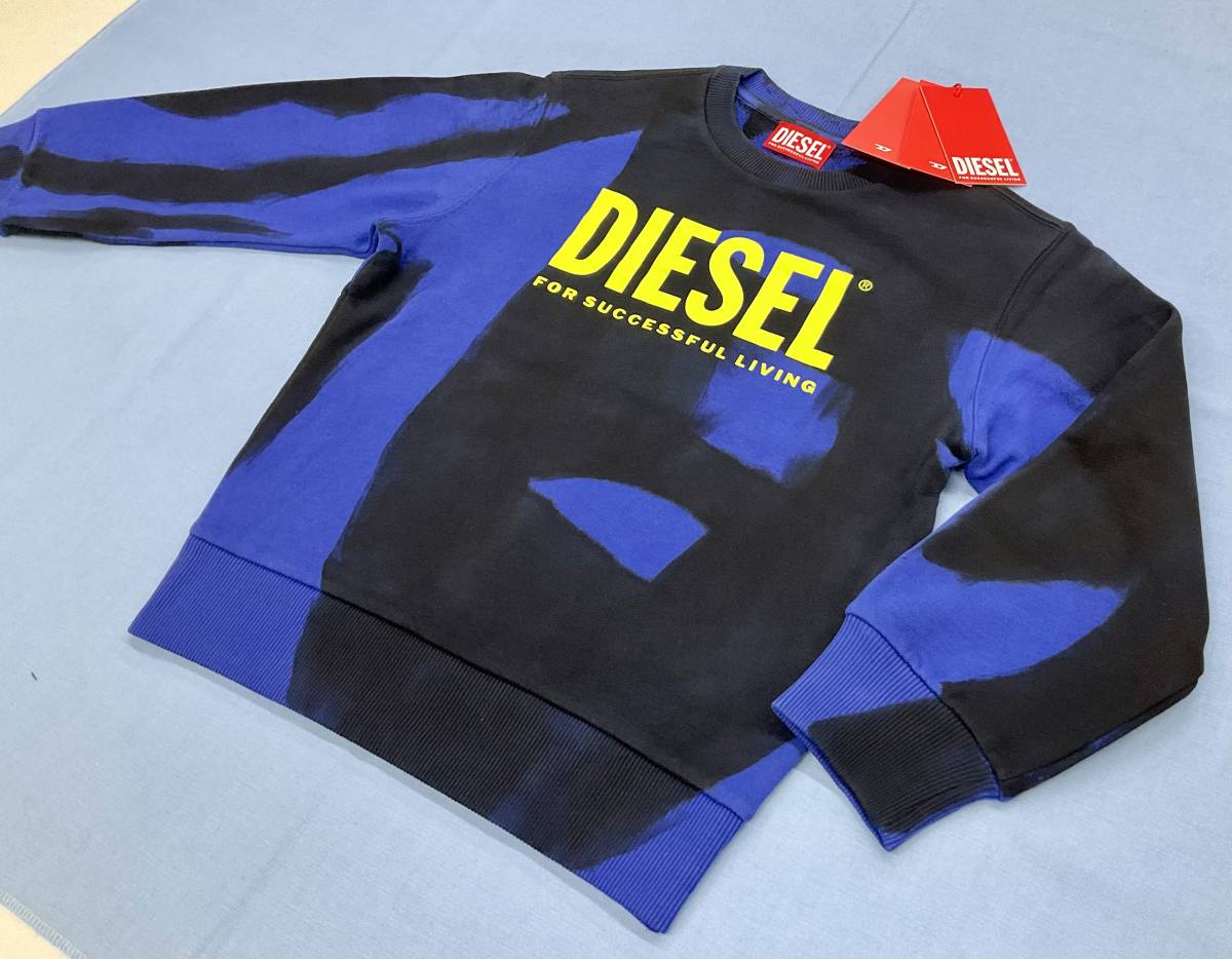 ディーゼル　キッズ　トレーナー 1122　サイズ4Y(4才)　タイダイ柄　ロゴ　ブルー/ブラック　新品　プレゼントにも　DIESEL kids J00834