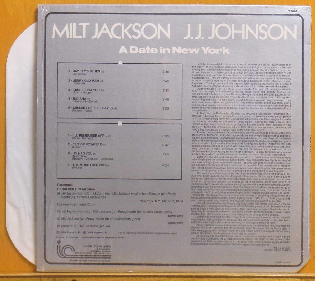 ●シュリンク美品!★J.J. Johnson & Milt Jackson『A Date In New York』US LP #60171_画像2