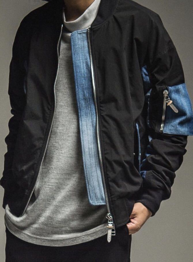 RESOUND CLOTHING David JACKET BLACK DENIM 3 L 新品 リサウンドクロージング デイビッド オーバー MA-1 デニム ブラック bomber_画像9