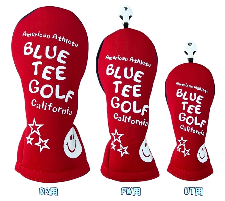 ◎ブルーティーゴルフ【DRレッド：ストレッチ スマイル】ドライバー用ヘッドカバー STHC-03 BLUE TEE GOLF 送料無料