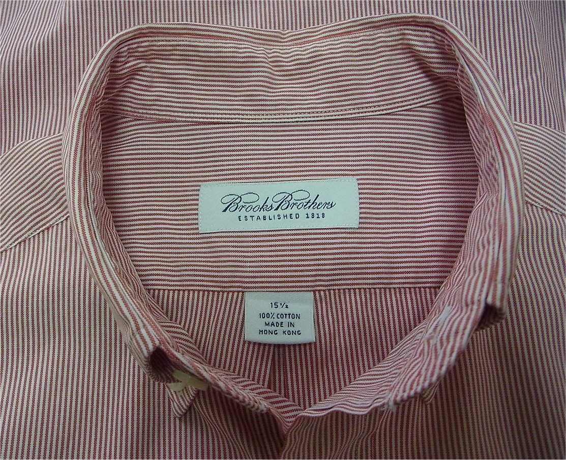 即決・美品・送料無料）Brooks Brothers ブルックスブラザーズ BDシャツ 15 1/2 半袖 赤/白 細いストライプ_画像3