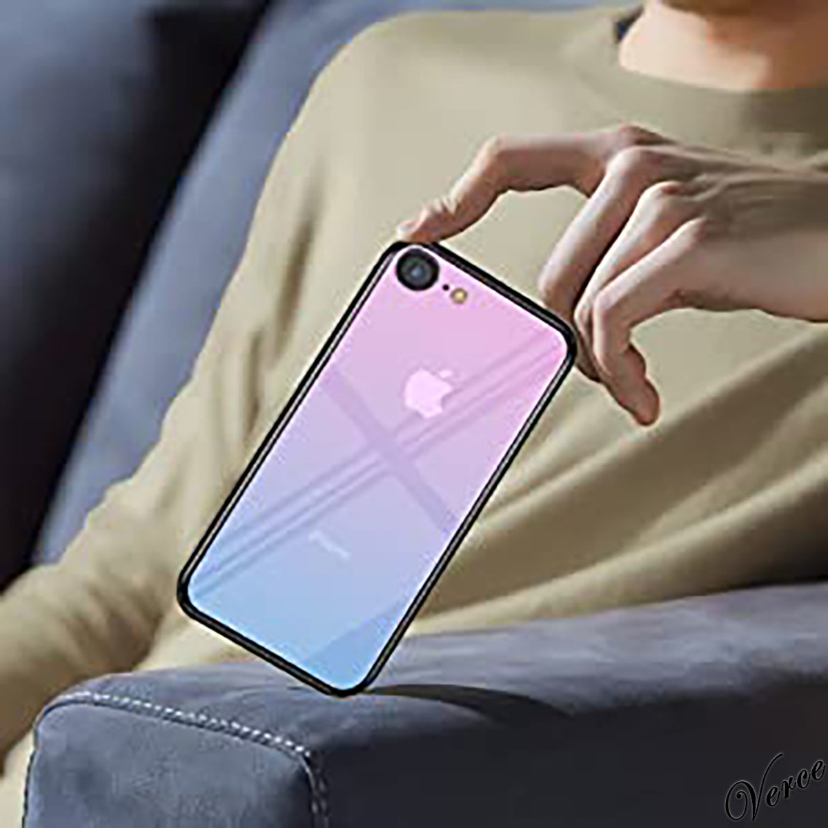 【鮮やかなピンク透明グラデーション】 背面ガラスケース iPhone SE / iPhone7 / 8 TPU ストラップホール 耐衝撃 指紋防止 グリップ感_画像1