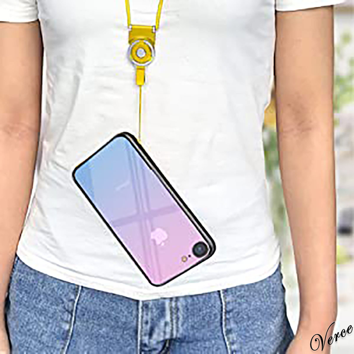 【鮮やかなピンク透明グラデーション】 背面ガラスケース iPhone SE / iPhone7 / 8 TPU ストラップホール 耐衝撃 指紋防止 グリップ感_画像4