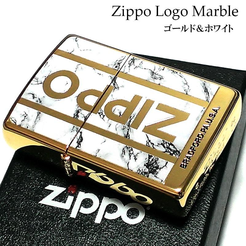 ZIPPO かっこいい 大理石 Logo Marble ジッポ ライター ロゴ ゴールド＆ホワイト 金タンク 彫刻 両面加工 金白 おしゃれ メンズ ギフト_画像2
