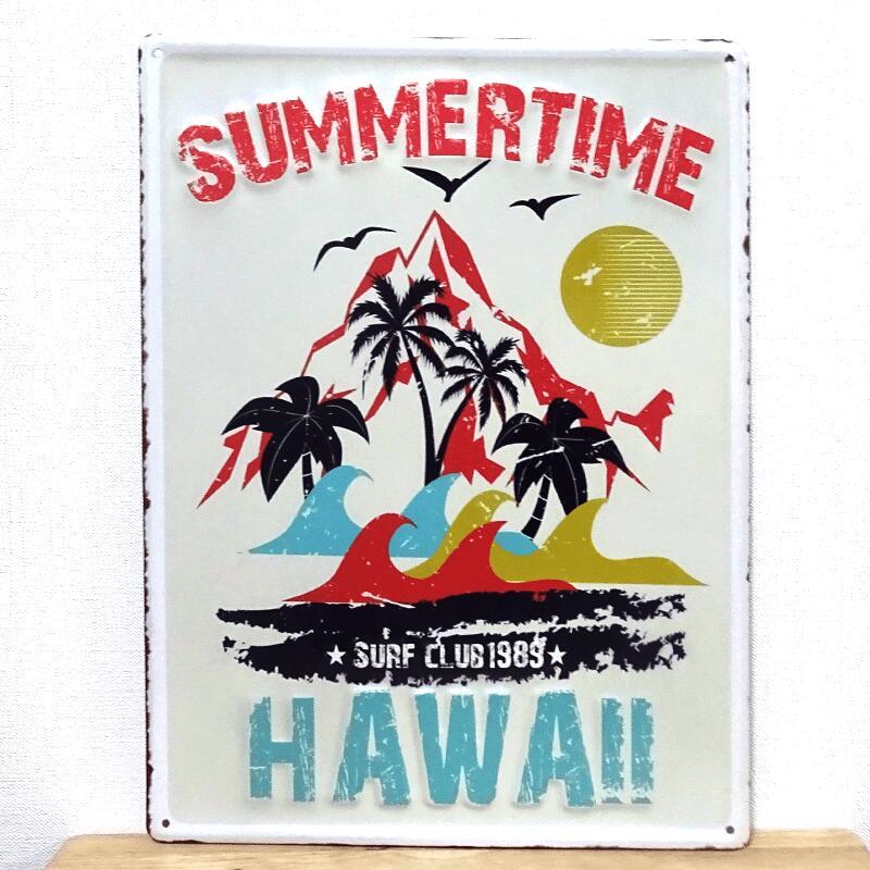 ブリキ看板 SUMMER TIME HAWAII ハワイ ビンテージ ヤシの木 アンティーク 南国 レトロ プレート サマータイム おしゃれ_画像1