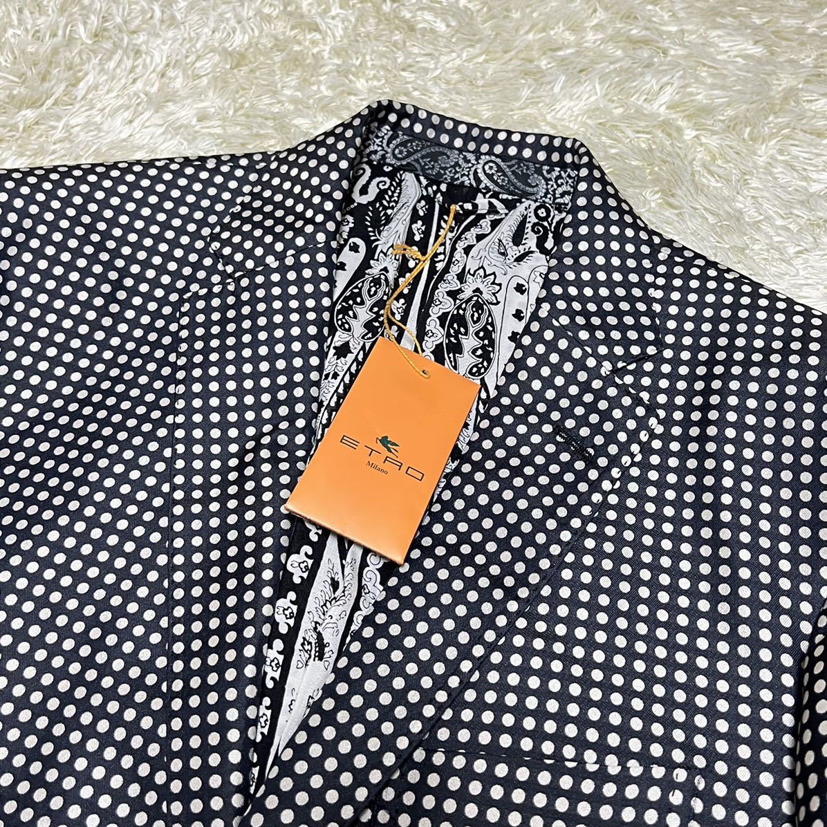 未使用☆ETRO エトロ【総シルク100%】ドット×ペイズリー柄 テーラード