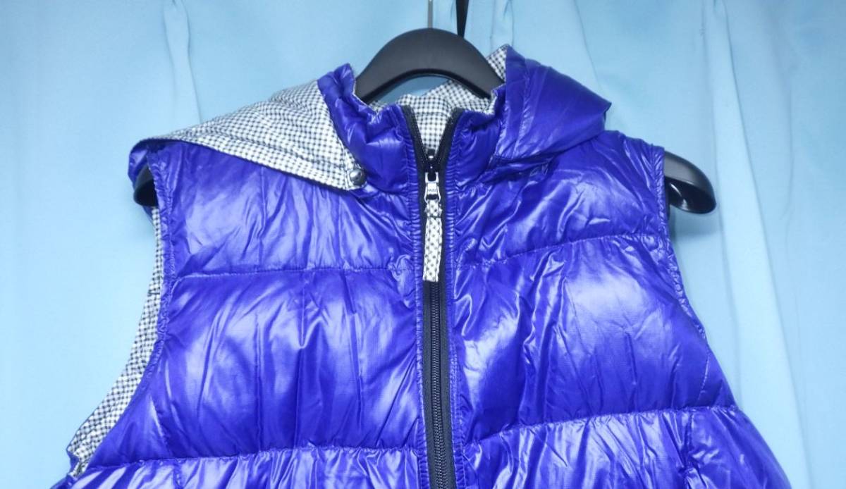  unused storage goods * with a hood reversible down vest blue navy blue & silver chewing gum size 3 L 2XL lady's / autumn / spring jacket for searching Uniqlo **