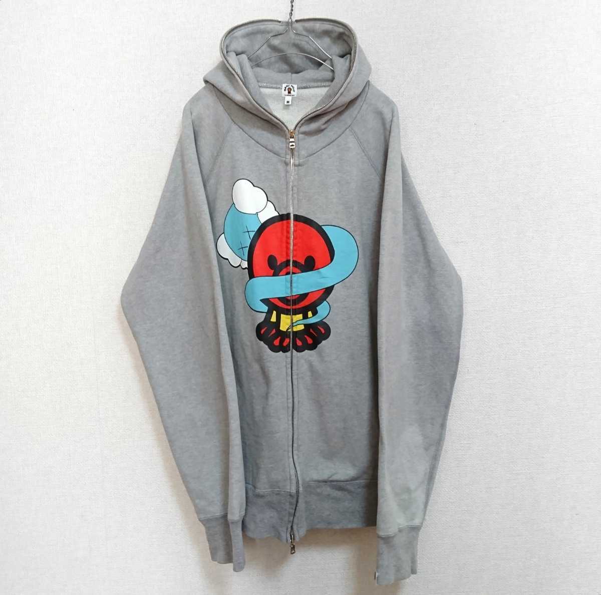 milo × kaws フルジップパーカー タコさん Mサイズ グレー bape エイプ 国内代理店版 bape milo hoodie ベイプ マイロ シャーク パーカー shark パーカー