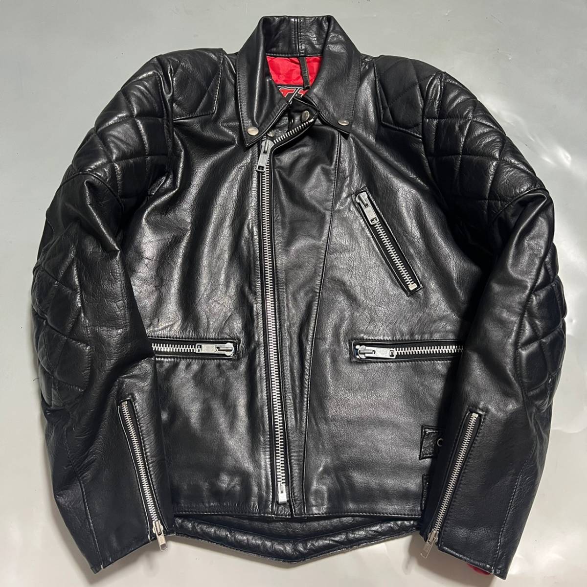 ビンテージ 80s 英国製 TT LEATHERS パテッド ライダースジャケット 黒 38