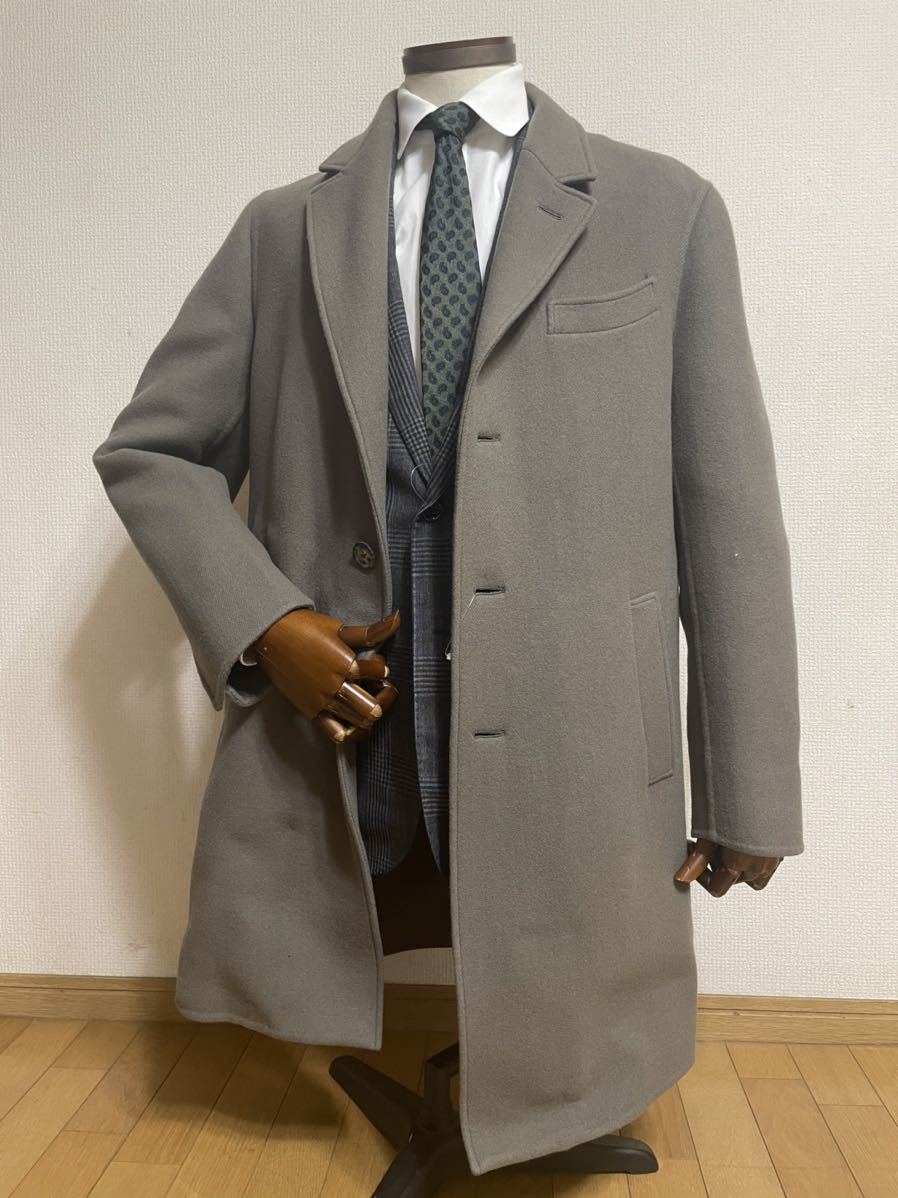 秋冬新品 定価165,000円【CARUSO / カルーゾ】シングル3Bチェスターコート size48 カーキ EDIFICE購入_画像2