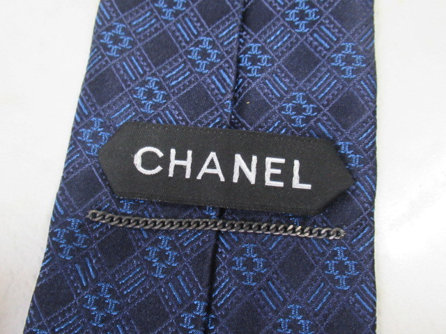 ■CHANEL シャネル シルク ネクタイ ブルー系 イタリア製 メンズ_画像4