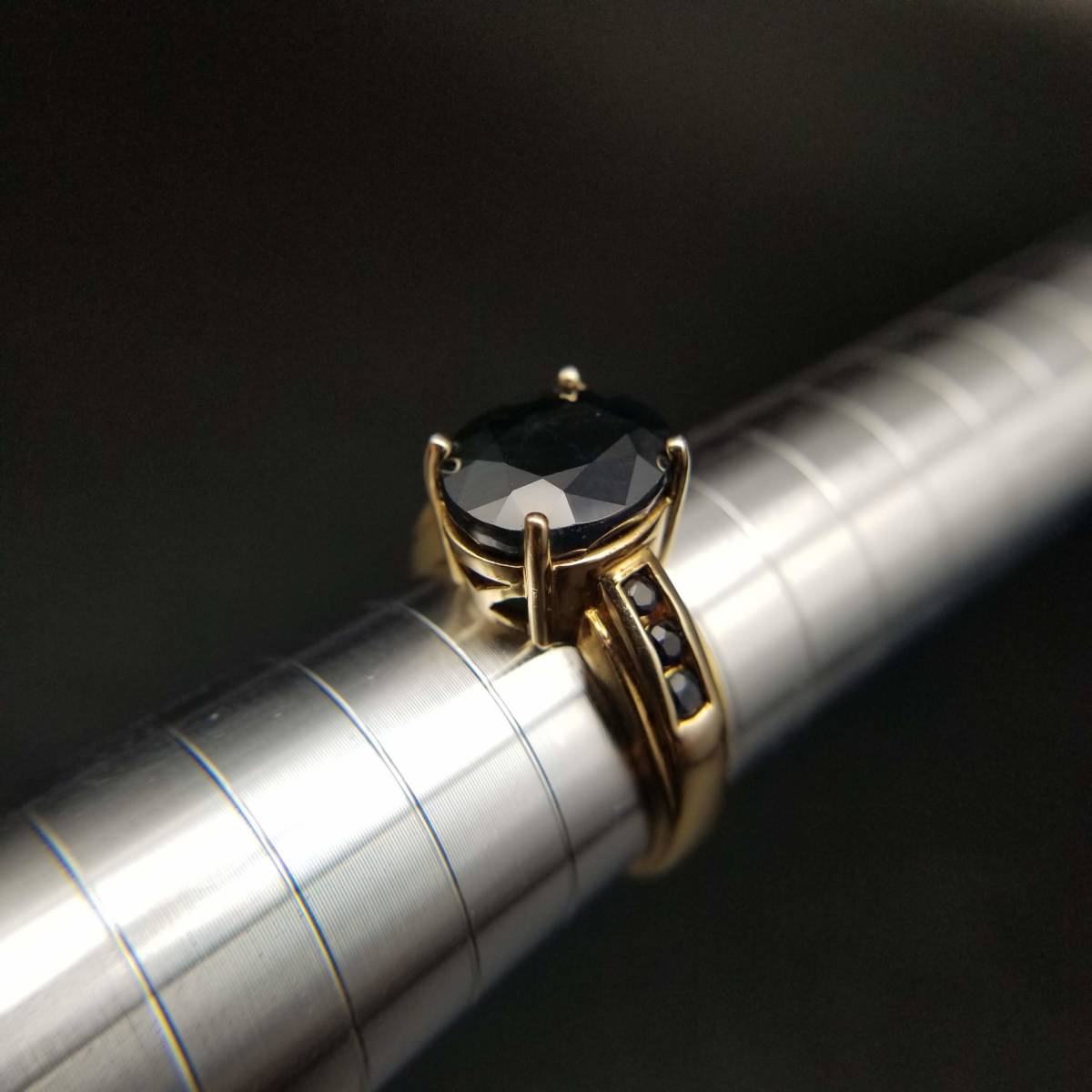  blue sapphire CZ 925 silver Vintage ring ring silver a-ru deco Showa Retro Gold tone 