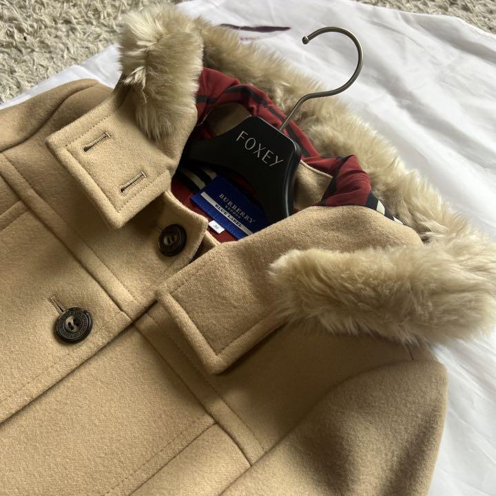 【美品】BURBERRY BLUE LABEL ピーコート ベージュ ファー 38 M バーバリーブルーレーベル Pコート ショートコート  ショート丈コート